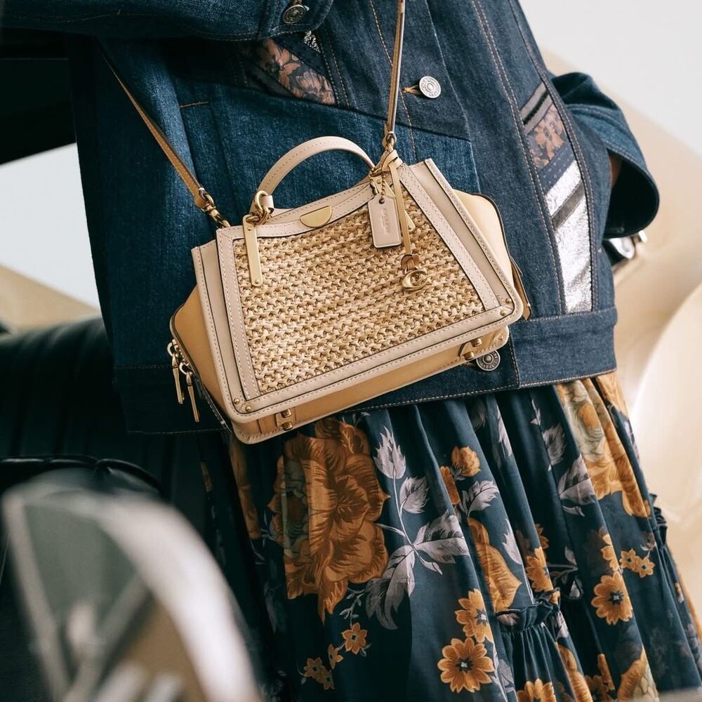Coach Mini Dreamer 21 Straw & Leather Satchel Crossbody Bag Beige Limited Edtion